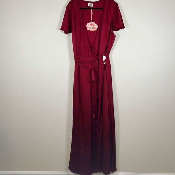 NWT Show Me Your MuMu Noelle Satin Wrap Dress Red Luxe XXXL - Picture 5 of 12
